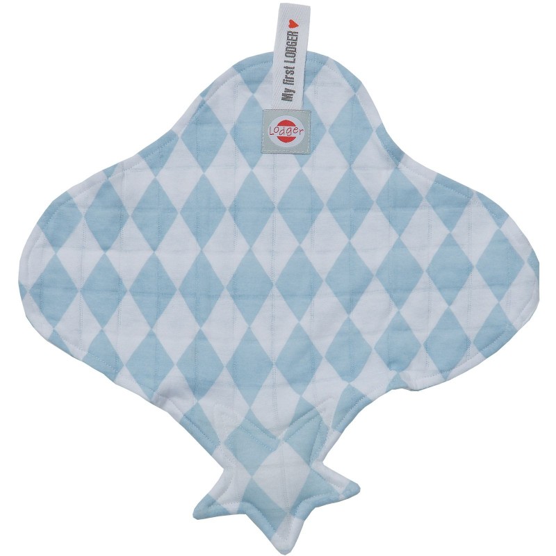 Doudou plat attache sucette bleu et blanc cuddler Lodger