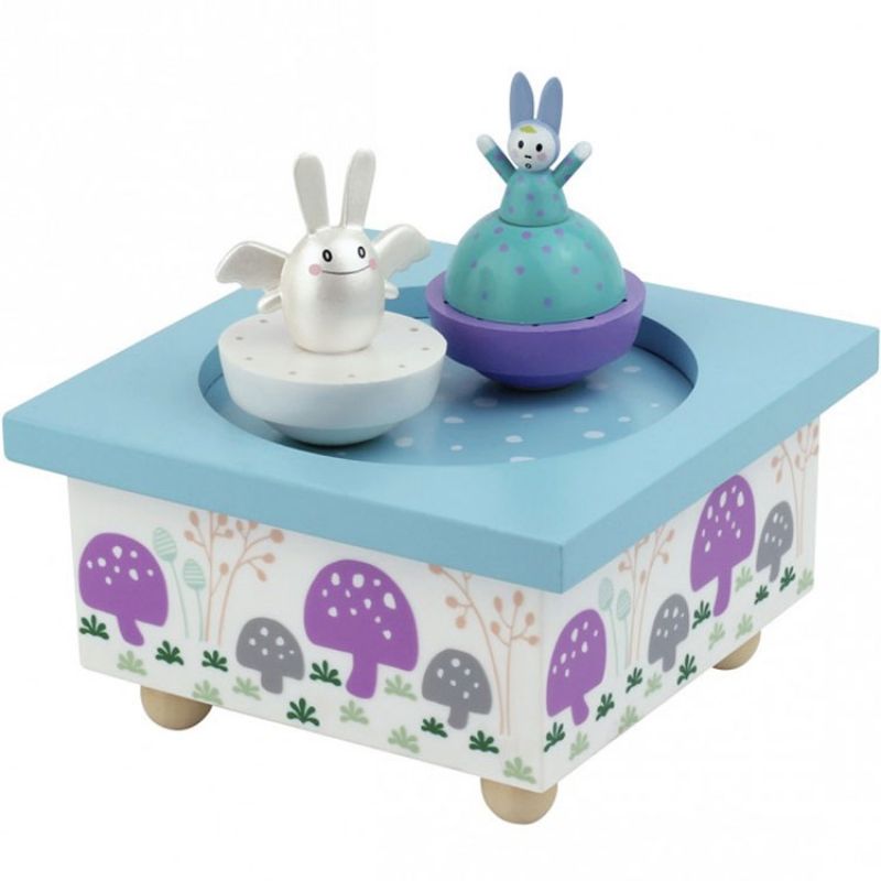 Boîte à musique magnétique Ange Lapin bleu ciel Trousselier