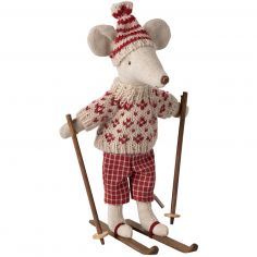 Maman Souris en hiver et sa paire de skis Rouge - Maileg