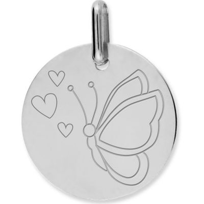 Médaille papillon cœur personnalisable (or blanc 375°) Lucas Lucor
