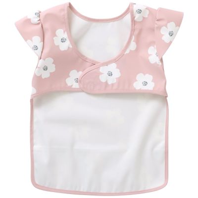 Bavoir intégral en tissu imperméable fleurs rose et blanc (6-24 mois)