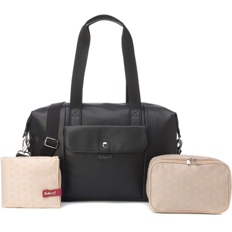Sac de maternité en cuir vegan Stef noir Babymel