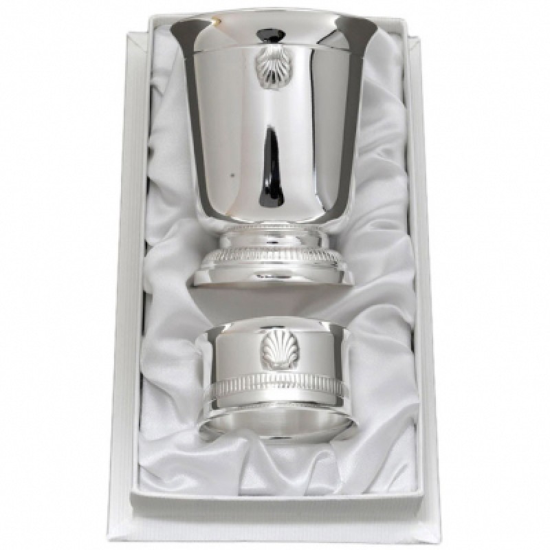 Coffret timbale et rond de serviette Louis XIV personnalisable (métal argenté) Daniel Crégut