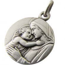 Médaille Vierge à l'enfant 18 mm (argent 925°)  par Martineau