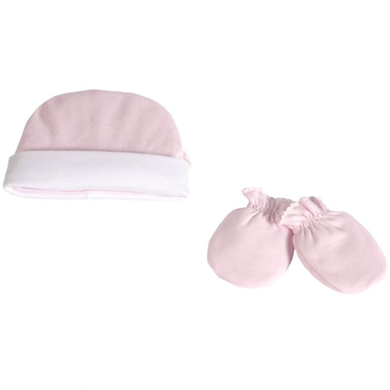 Set bonnet et mouffles roses (naissance) Cambrass