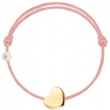 Bracelet cordon Coeur et perle rose poudré (or jaune 750°)  par Claverin