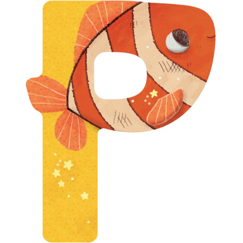 Lettre P en bois Poisson clown orange Moulin Roty