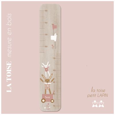 Toise en bois Lapin Doudou rose personnalisable