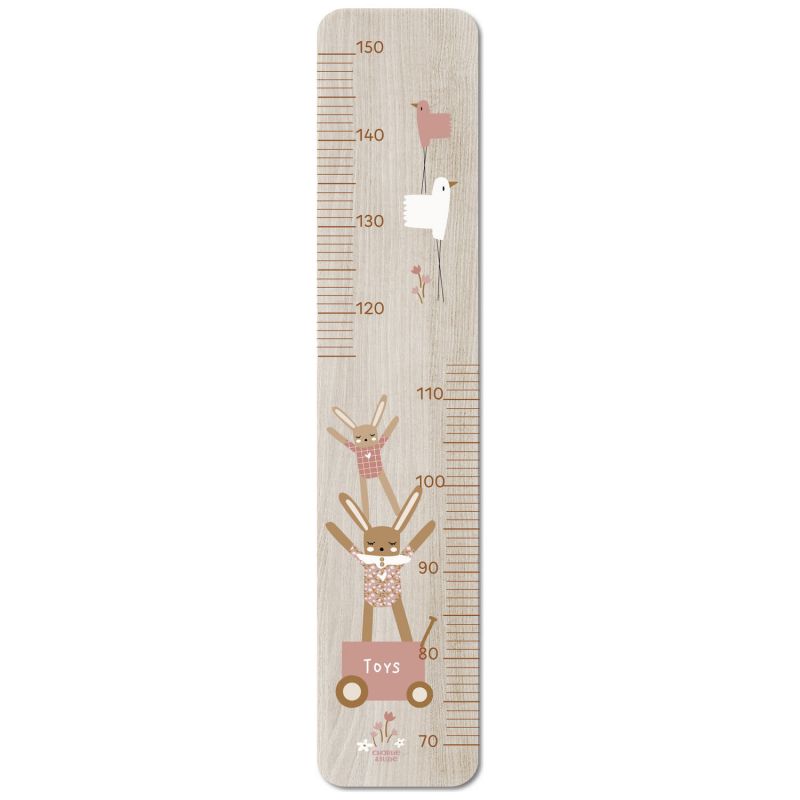 Toise en bois Lapin Doudou rose personnalisable Charlie et Suzie Ambiance 1