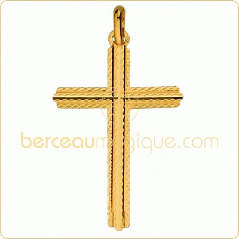 Pendentif  Croix massive diamantée ( Or jaune) Berceau magique bijoux