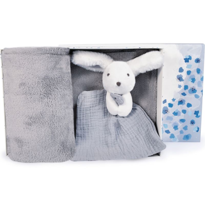 Coffret plaid et doudou Lapin Happy Glossy Doudou et Compagnie