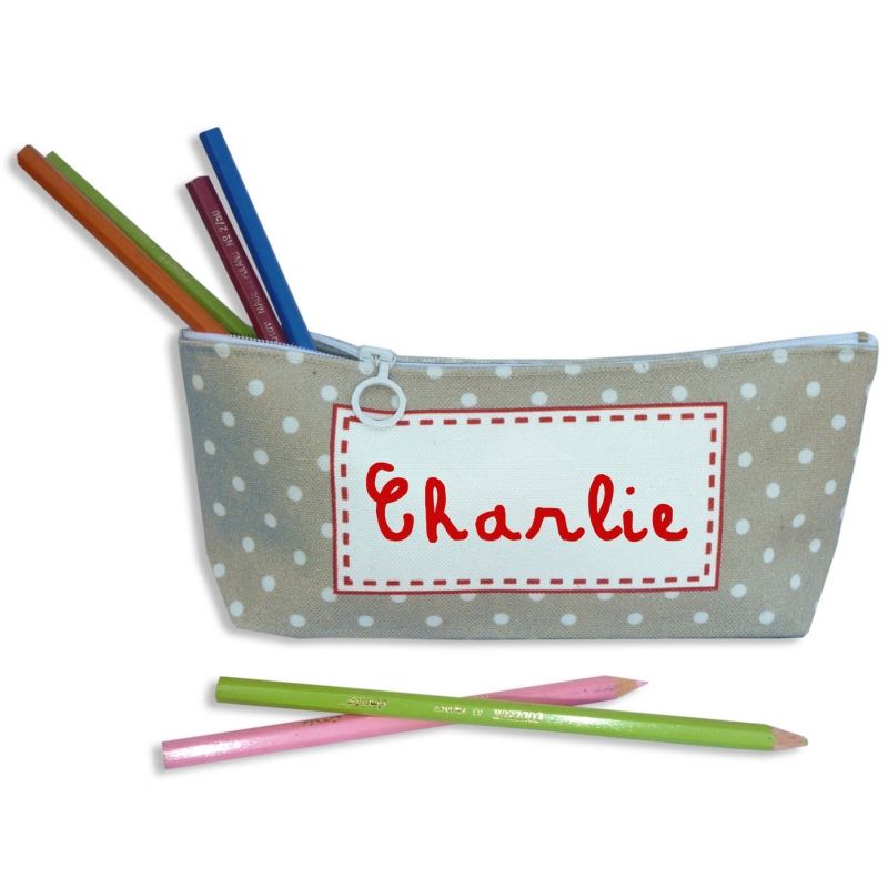 Trousse scolaire grise à pois (personnalisable) Les Griottes