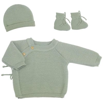 Lot brassière, bonnet et chaussons Vert Olive (0-1 mois) Trois Kilos Sept