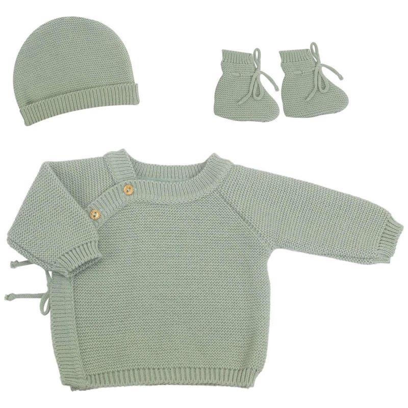 Lot brassière, bonnet et chaussons Vert Olive (0-1 mois) Trois Kilos Sept Produit 1