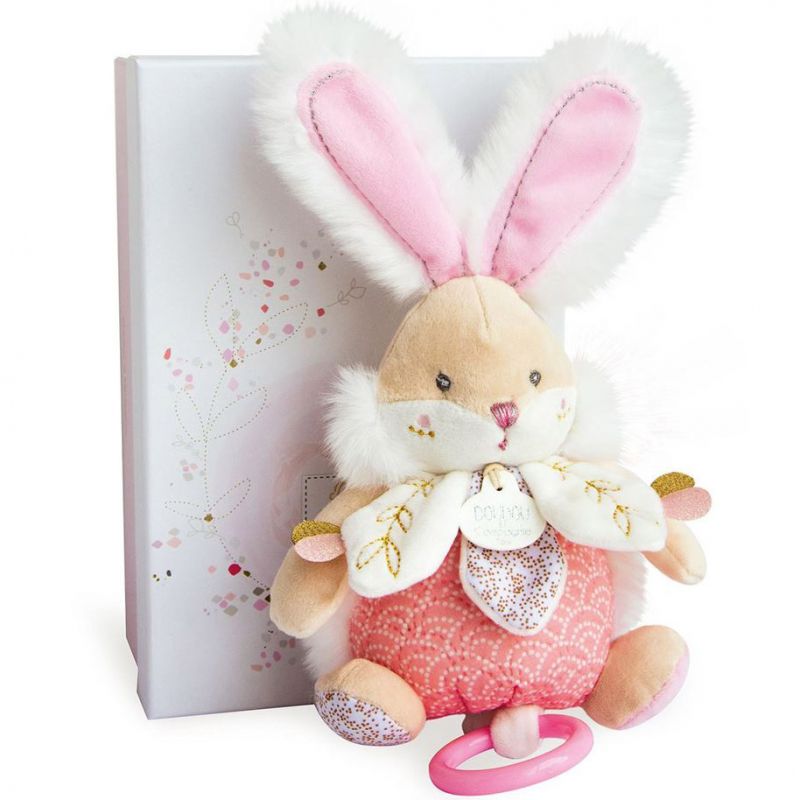 Coffret peluche musicale rose Lapin de sucre (20 cm) Doudou et Compagnie