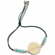 Bracelet cordon Rainbow Médaille vert forêt personnalisable (plaqué or)