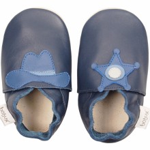 Chaussons en cuir Soft soles western bleu (9-15 mois)  par Bobux