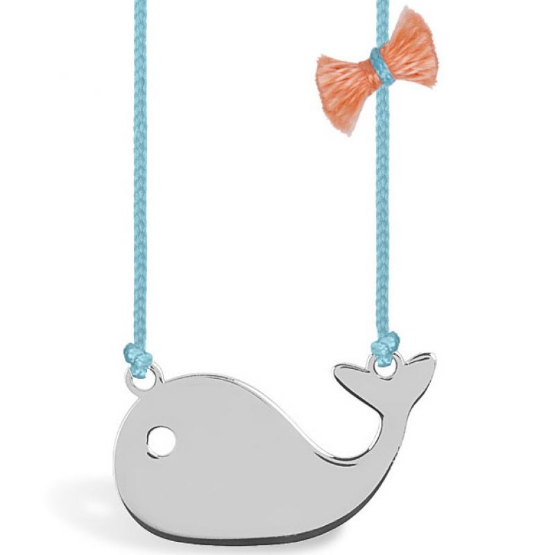 Collier cordon bleu pendentif Mini Coquine baleine 18 mm (argent 925°) Coquine