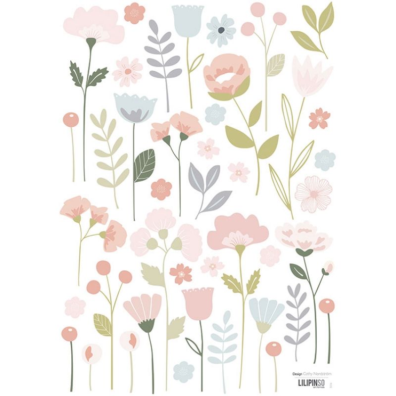 Planche de stickers A3 de fleurs tiges Lilipinso