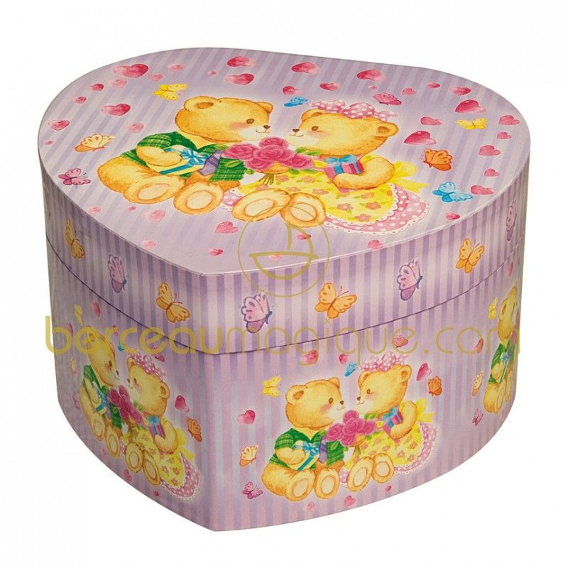 Coeur musical ours mauve Trousselier