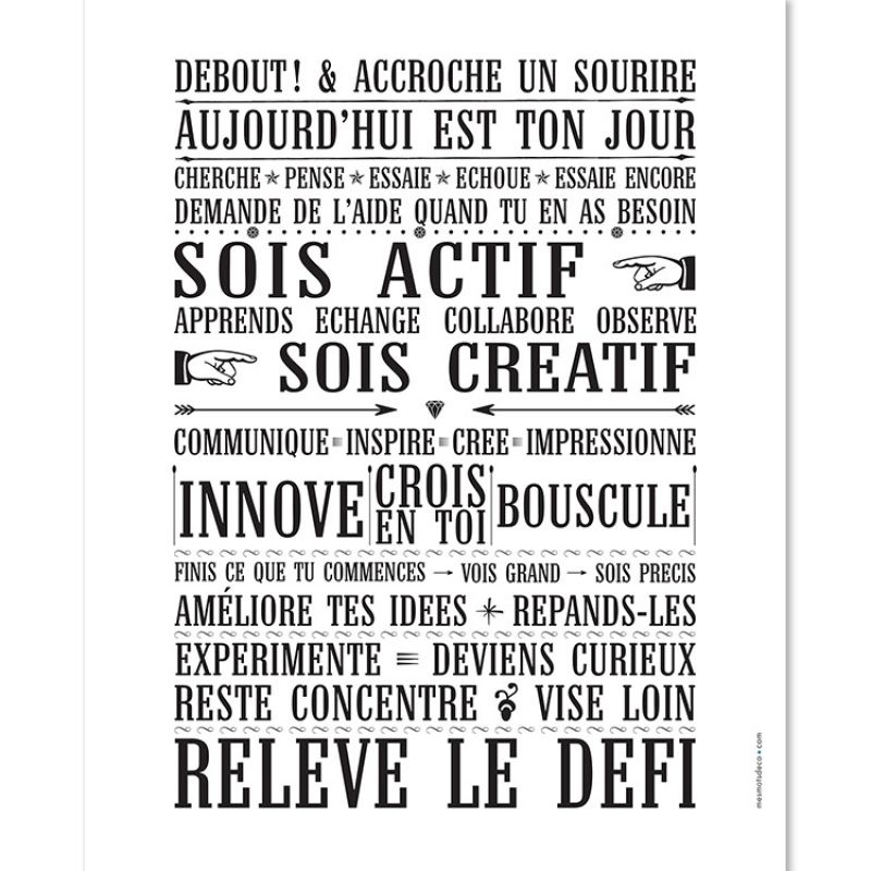 Affiche à encadrer Relève le Défi blanc (40 x 50 cm) Mes Mots Déco