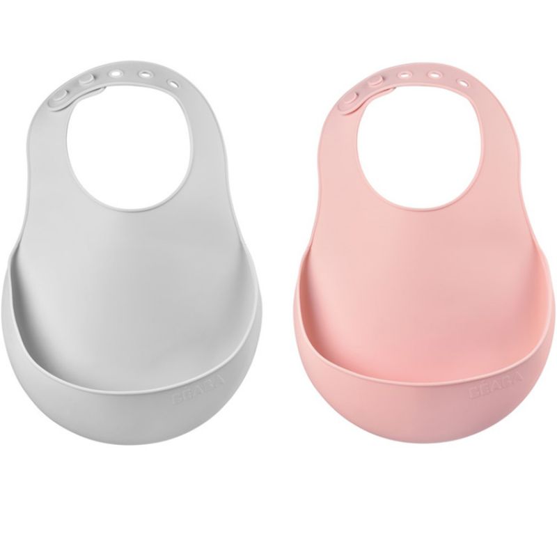 Lot de 2 bavoirs silicone avec poche light mist old pink Béaba