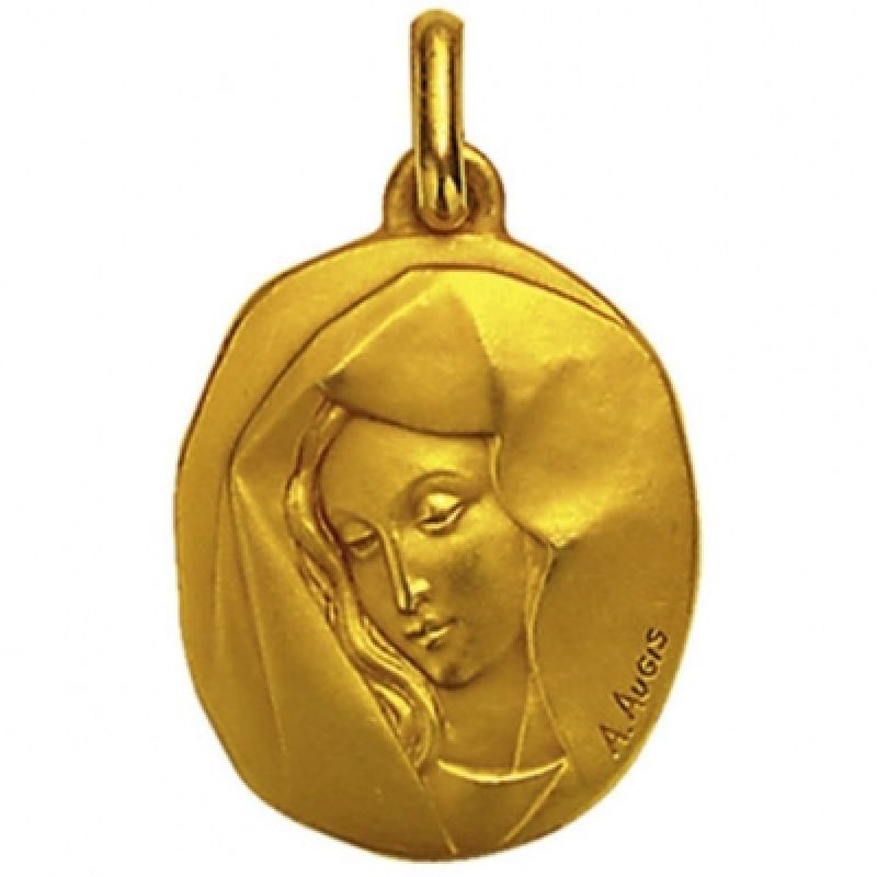 Médaille ovale Vierge au voile 18 mm (or jaune 750°) Maison Augis