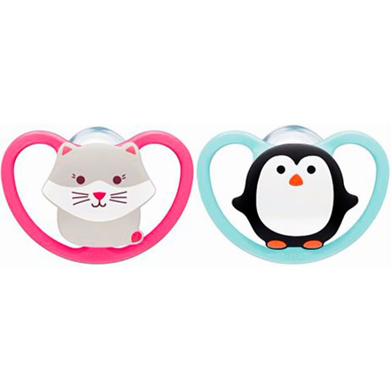 Lot de 2 sucettes physiologiques Space chat et pingouin (18-36 mois) NUK
