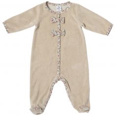 Pyjama hiver en velours beige et nœuds liberty (1 mois) - BB & Co
