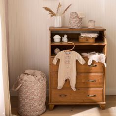 Pyjama hiver en velours beige et nœuds liberty (1 mois)