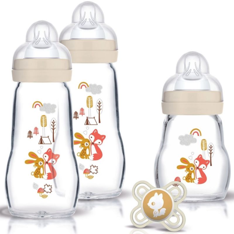Coffret biberons verre Nature Lin (3 biberons + 1 sucette) MAM