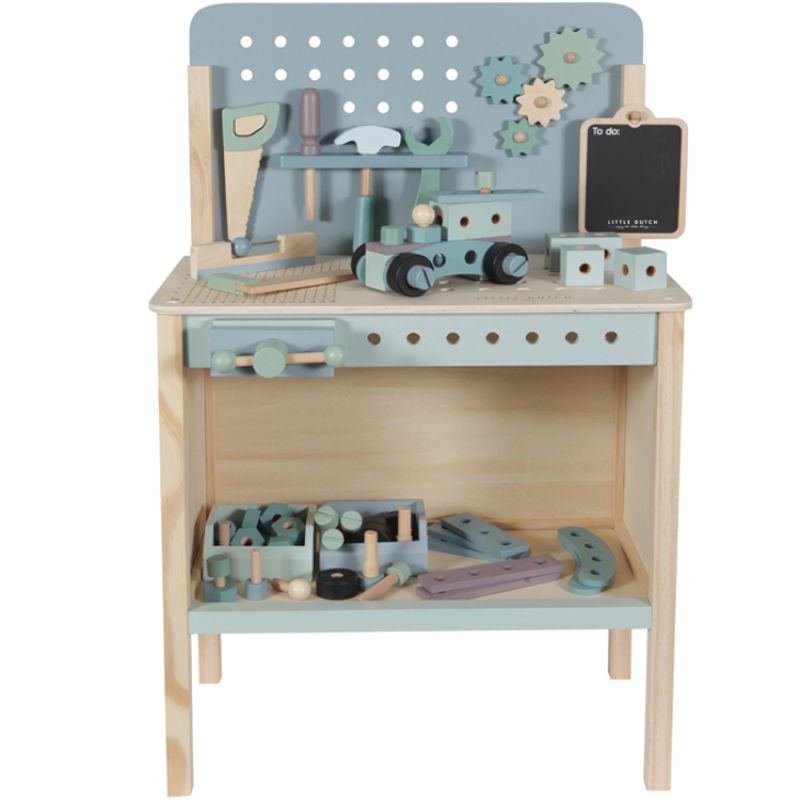 Etabli en bois avec ceinture porte-outils Adventure blue et mint Little Dutch
