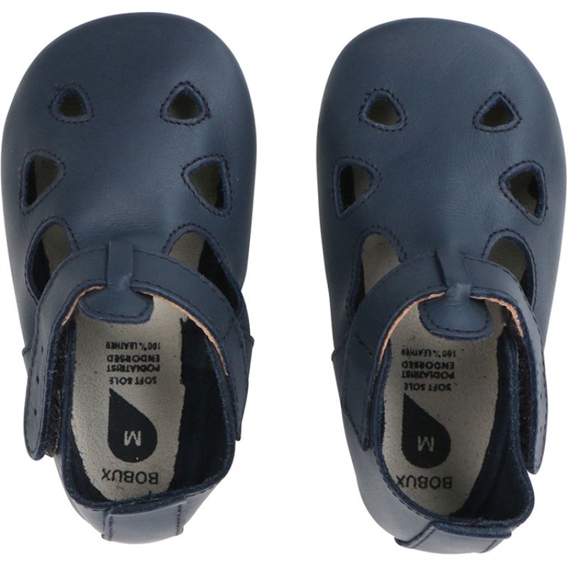 Chaussons bébé en cuir Soft soles Zap bleu marine (3-9 mois) Bobux