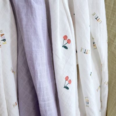 Lot de 3 langes en mousseline GOTS Happy Fruits Cerise (85x85 cm)