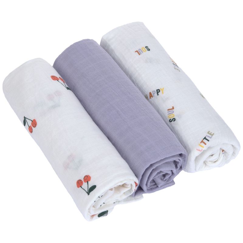 Lot de 3 langes en mousseline GOTS Happy Fruits Cerise (85x85 cm) Lässig Produit 1