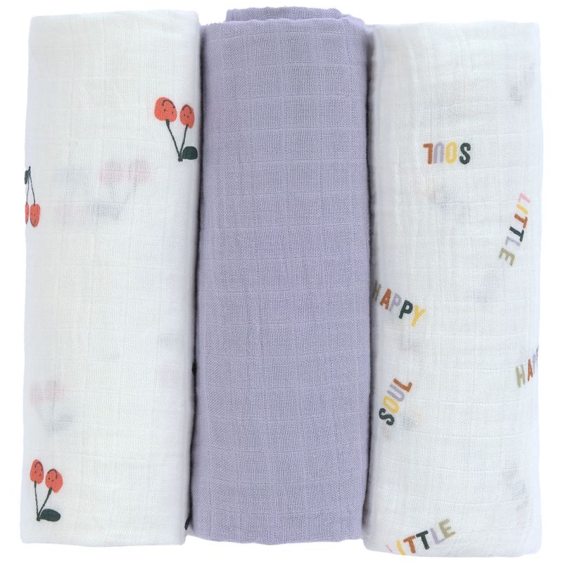 Lot de 3 langes en mousseline GOTS Happy Fruits Cerise (85x85 cm) Lässig Produit 3