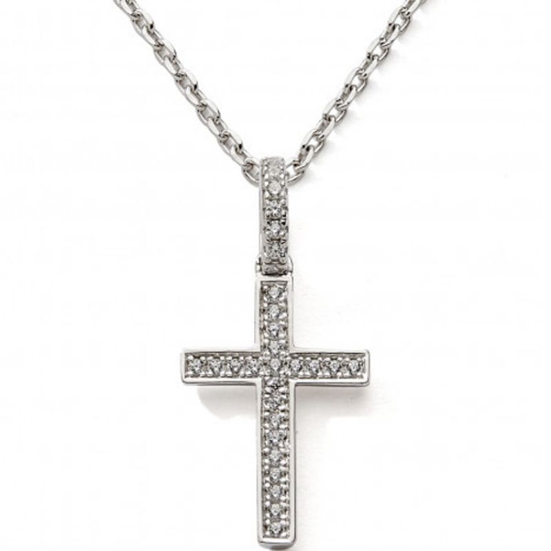 Collier Croix zirconium 42 + 3 cm (argent) Baby bijoux