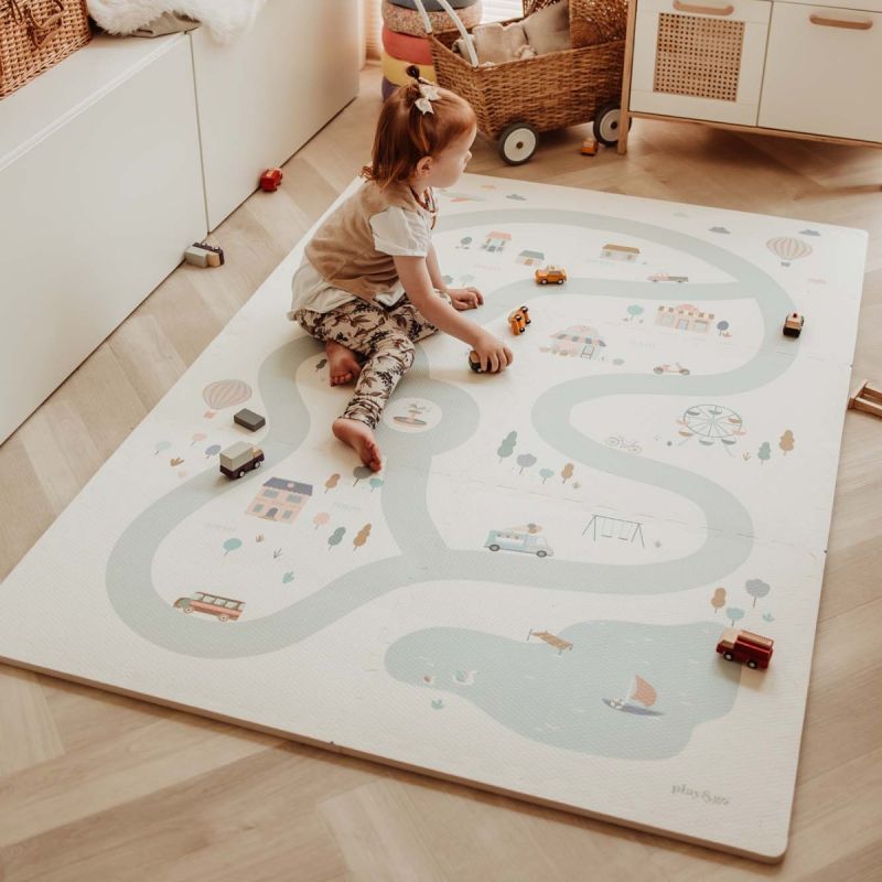 Tapis de jeu dalles EEVAA réversible 2 en 1 Village (120 x 180 cm) Play&Go Ambiance 2