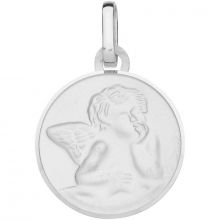 Médaille ronde Ange 15 mm (or blanc 375°)  par Berceau magique bijoux