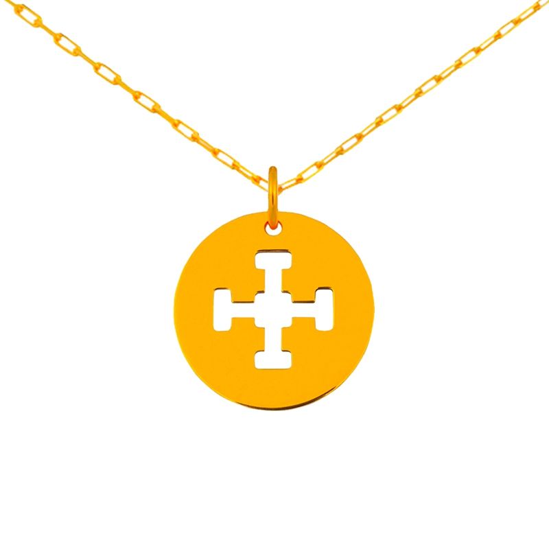 Collier chaîne 40 cm médaille Signes Croix de Jérusalem 16 mm (or jaune 750°) Maison La Couronne