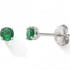 Boucles d'oreilles Oxydes vertes 4 mm (argent) - Baby bijoux