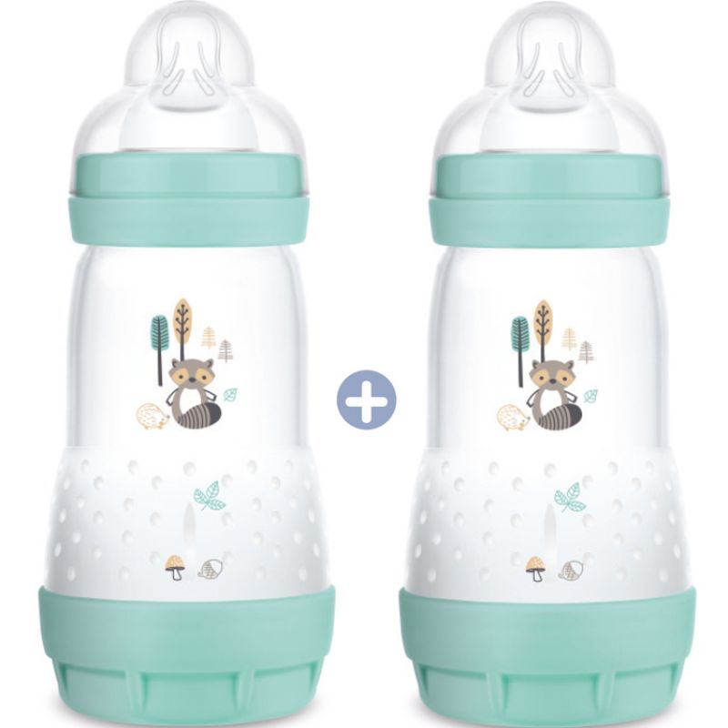 Lot de 2 biberons Easy Start anti-colique Nature Aqua - Tétine débit moyen 2 (260ml) MAM