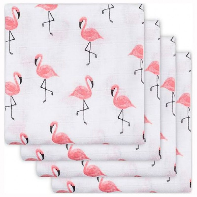 Lot de 4 langes hydrophiles Flamant rose (70 x 70 cm) Jollein