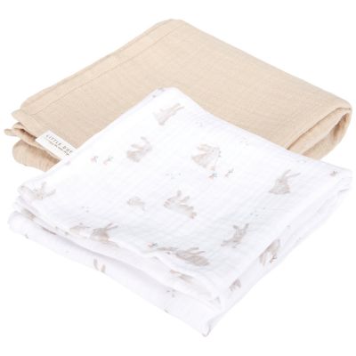 Set de 2 langes en gaze de coton Baby Bunny Pure Beige (70 x 70 cm)