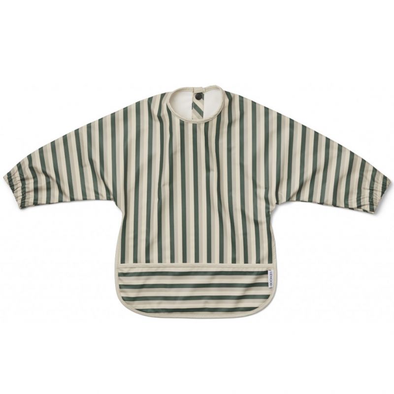 Bavoir à manches Merle Stripe Garden green-sandy-dove blue Liewood