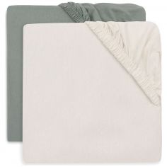 Lot de 2 draps housses en jersey Sea Green-Ivory (60 x 120 cm) - Jollein