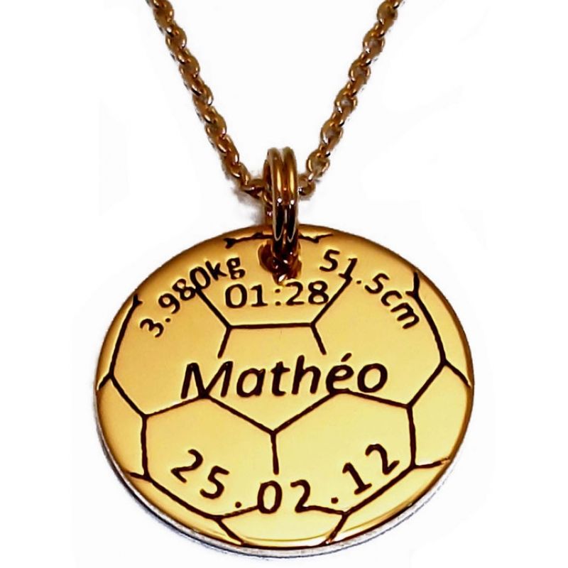 Médaille de naissance ballon de foot avec chaîne (plaqué or jaune) Alomi