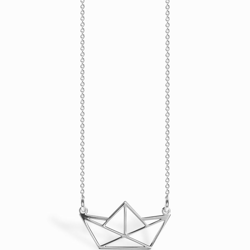 Collier chaîne 40 cm pendentif Origami bateau 20 mm (argent 925°) Coquine