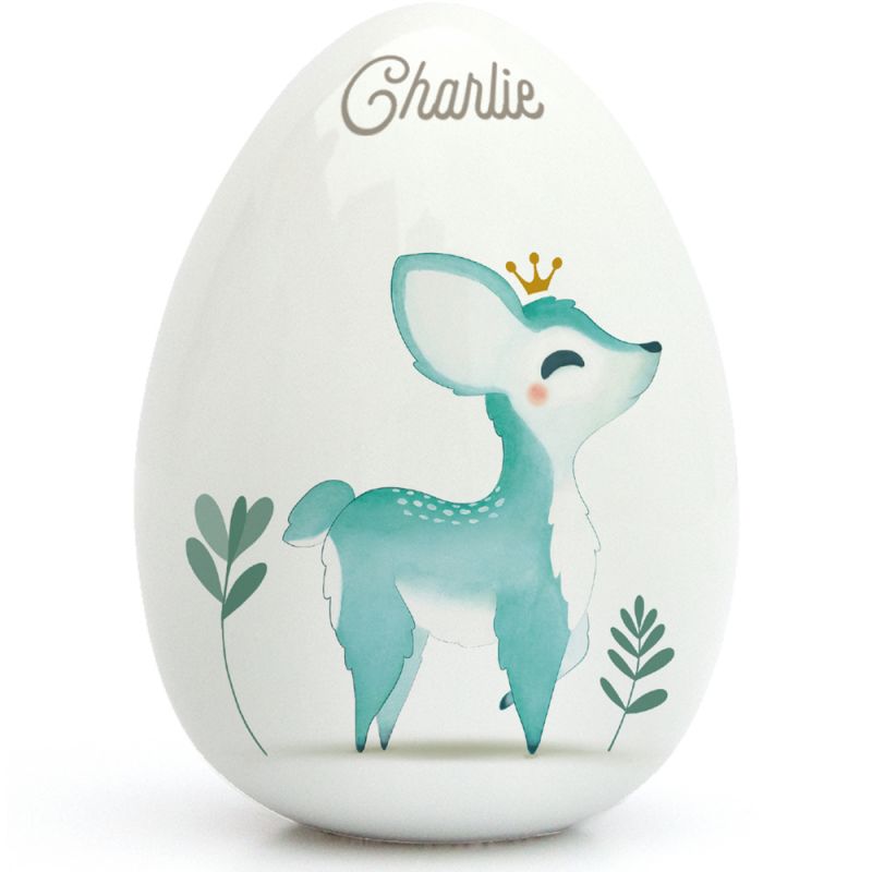 Oeuf en porcelaine Faon bleu (personnalisable) Gaëlle Duval