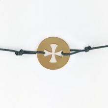 Bracelet cordon bébé médaille Signes Croix égale 16 mm (or jaune 750°)  par Maison La Couronne